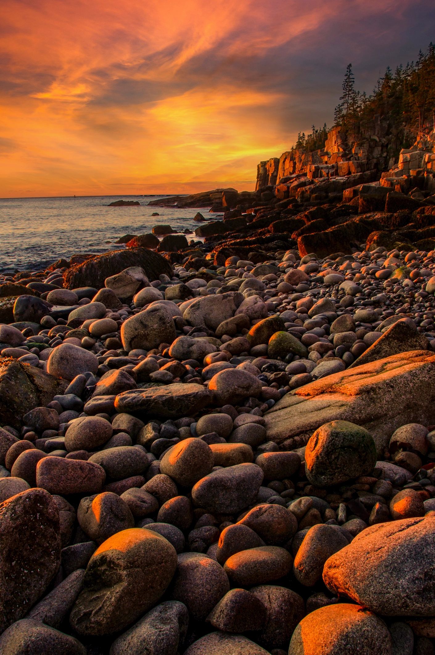 Rocky Maine coastline at sunrise