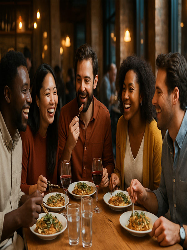 people sitting in a restaurant eating